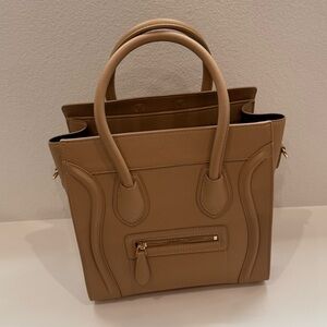 Beige Structured Top Handle Micro Luggage Tote Bag